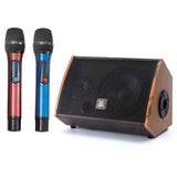 Outdoor Guitar Amplifier Set, Active Speaker With Rechargeable Wireless Microphone Set Wood 100W Bluetooth Speaker