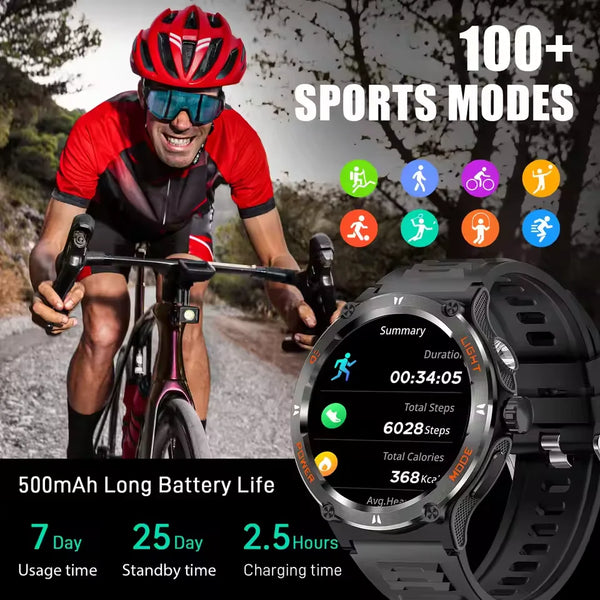 KT76 Sports Smartwatch Men With Flashlight 1.53-inch HD Screen BT Cal ...