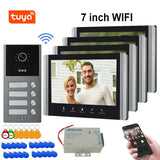 Home 7inch LCD Wifi for Apartments Residential 1080P Intercom Doorbell with RFID Card Unlock 2/3/4 Unit Video Door Phone System
