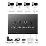 4 In 4 Out KVM USB3.0 Hub Switch Shared USB2.0 Printer Splitter Switcher Controller Adapter for PC Laptop Keyboard Mouse Monitor