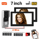 2-Wire 7 / 10" Video Door Phone with 2pcs Monitor TUYA App IC Card PIN Unlock Support Smart Video Intercom System for Home 1080P