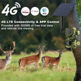 4G Solar Powered Game Trail Camera Photo Traps with Cloud Storage 5W 7800mAH 120 Degree Wide Angle for Wildlife Security