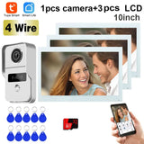1080P 10 Inch 3pcs Touch Screen Wifi Video Doorbell, Smart TUYA Home Video Intercom 32G Card Rceord Kit Monitor ID Unlcok 4 Wire