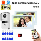 1080P 7 Inch 3pcs Touch Screen 5G Wifi Video Doorbell, Smart TUYA Home Video Intercom Rceord Kit ID Unlcok 4-Wire Connection
