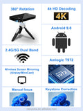 Video Projector 3D Wifi BT Touch Screen Dlp Smart Mini Portable Video Projector with Rechargeable Battery