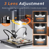2500X HDMI Digital Microscope 3 Lens 2K Video Microscopio Camera 10.1" IPS Screen DIY Electronics Phone Repair Soldering Tools