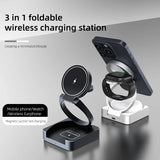 Qi2 Ultra-thin Metal 3-in-1 Foldable Magnetic Wireless Charging Station for IPhone 16 Pro, Watch Ultra 2, AirPods Pro Charger