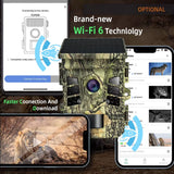 32MP Wi-Fi Solar Powered Wildlife Hunting Trail Camera, Photo Traps with Builtin Battery, PIR Motion Detection, Tracking Cam