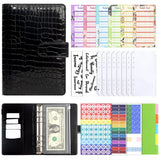 Save Money A6 Budget Binder PU Leather with Zipper Cash Envelopes Budget Planner Organizer Cashew Flowers Expense Sheets