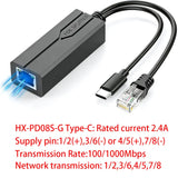 New POE Splitter 48V to 5V USB Female / tpye-C 100Mbps and1000Mbps Gigabit POE Camera Injector Power Supply for Huawei Hikvision
