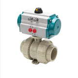 Sanitary UPVC Double Union Pneumatic Actuated 2Way Straight  Through Plastic Ball Valve Air Actuated