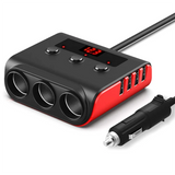 TR12 Car Lighter Triple-Evaporator With Switch Voltage Display 4 USB Car Lighter 120W Charger Reusable Easy To Use Black+Red