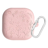 Engraved Flower Protective Skin Cover for Samsung Galaxy Buds4/4Pro Protective Earbuds Case with Keychain Scratch-Resistant