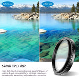 APEXEL 67MM Circular Polarizing CPL Filter Camera Lens Filter for Phone with Metal Cold Shoe Phone Clip Multi NANO Coated Glass