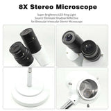 Professional Lab Equipment 8X Magnifications Flexibles Binoculars Stereo Microscopes with LED Ring Light