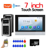 Video Intercom System for Home 1080P TUYA 4-Wire Video Door Phone App IC Card PIN Unlock with 2pcs 7 INCH LCD Support Smart