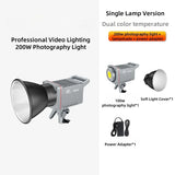 200W Portable LED Video Light YouTube/TikTok 2700K-6500K Adjustable Pro Photographic Lighting for Indoor/Outdoor Studio