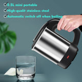 0.5L Mini Electric Kettle Stainless Steel Automatic Power Off Portable Travel Water Boiler Pot