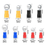 200 Pcs Mixed Quick Disconnect Electrical Ring Terminals, Insulated O Ring Crimp Terminals Connectors Assortment Kits