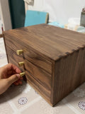 3-Tier Desktop Drawer Storage Box, Black Walnut Wood with Dovetail Joints & Brass Handles