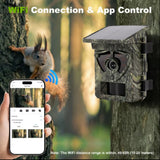 4K 60MP Wifi Solar Powered Wild Trail Camera, Photo Traps with Live View 5200mAh Li-Battery, 120 Degree Wide Angle for Hunting
