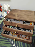 3-Tier Desktop Drawer Storage Box, Black Walnut Wood with Dovetail Joints & Brass Handles