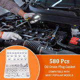 580PCS Oil Crush Washer Oil Drain Plug Gaskets Kit,Automotive Aluminum Drain Plug Washer M6 M8 M10 M12 M14 M16 M18 M20 M22 M24