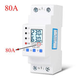 1 PC AC85-300V 63A/80A Adjustable Self-recovery Over And Under Voltage Current Limiting Protector Overload Switch Power Display
