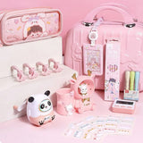 Pink Study Stationery Set Stickers Sharpener Large Capacity Suitcase Stationery Gift Pack Creative Pen Bag Notebook Students
