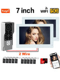 2-Wire 7 / 10" Video Door Phone with 2pcs Monitor TUYA App IC Card PIN Unlock Support Smart Video Intercom System for Home 1080P