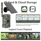 Solar Powered Cellular Trail Camera, Traps with Sim Card, Live Stream, No Glow, IR, 4G App, Hunting Camera