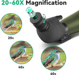 20-60x80 HD Waterproof Telescope BAK4 Outdoor Monocular Birdwatching Spyglass for Camping with Dual Focus System 80mm FMC Lens