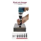 Rivet Nut Tool, Electric Drill Adapter Rivet & Rivet Nut Two Functions Rivnut,6 Rivet Nut Mandrels and 3 Rivet Heads