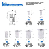 100Pcs Aluminum Alloy M3/M4/M5/M6/M8/M10 Flat Head Metric Threaded Rivetnut Insert Nutsert Rivet Nut Assortment Kit