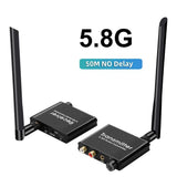 50m 2.4GHz Transmitter Receiver 5.8G Wireless Audio Adapter Sound System with Volume Control for R/L 3.5mm RCA Subwoofer Speaker