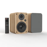 BESTISAN SR04 Powered BT Bookshelf Speakers Stylish Wooden Design With LED Indicators Support Optical AUX USB Flash Driver Input