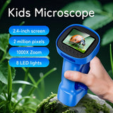 Digital Microscope for Kids Mini Microscope Camera with 2.4" IPS Screen 1000x Zoom Adjustable Children Microscope Birthday Gift