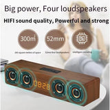 W8C 12W Wooden Bluetooth Speaker With 4 Loudspeakers 52mm Diameter TF Card Playback 3.5mm AUX Audio Input FM Radio Clock & Alarm