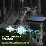 4K 60MP Wildlife Trail Camera, Solar Powered, WiFi, Dual Lens, 13MP, SONY Native Sensor, App Settings for Outdoors