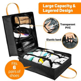 New Durable Waterproof Shoe Organizers with PVC Compartments and Zippered Pockets for 6 Pairs of Shoes