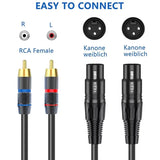 Dual XLR Female To Dual RCA Male 5Ft Hifi Stereo Audio Connection Cable, Heavy Duty Interconnect