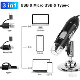 50X-1600X Digital Microscope 3in1 Type-C USB Electronic Microscope Camera LED HD Magnifier For Android Mobile Phone PC Soldering