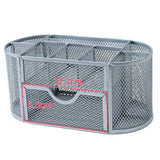 Office School Supplies With Drawer 9-Grid Storage Desk Organizer Stationery Container Metal Mesh Pen Holder