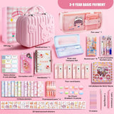 Pink Study Stationery Set Stickers Sharpener Large Capacity Suitcase Stationery Gift Pack Creative Pen Bag Notebook Students