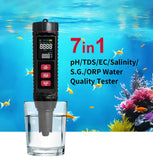 7 In 1 Digital Water Quality Tester PH TDS EC ORP Meter Salinity SG Temperature For Freshwater Aquarium Swimming Pool Fish Tank