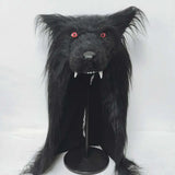 Black Wolf Mask Halloween Red Eyes Werewolf Terror Animal Fancy Headdress Costume Cosplay Props Adult Wolf Headgear Latex Masks