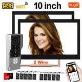 2-Wire 7 / 10" Video Door Phone with 2pcs Monitor TUYA App IC Card PIN Unlock Support Smart Video Intercom System for Home 1080P