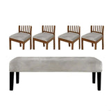 New 5Pieces Elastic Trimmed Chair Cover Set Silver Fleece Nonslip Feature for Home Office
