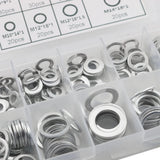 200pcs Oil Drain Plug Gasket White Aluminum Alloy Washer Crush Washers Assortment Kit, Including 9 Sizes - M5 M6 M8 M10 M12 M14