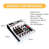 Professional Digital 4 Channel Audio Mixer Sound Mixing Console Stereo Mixers Fordj Recording Karaoke Bar EU Plug